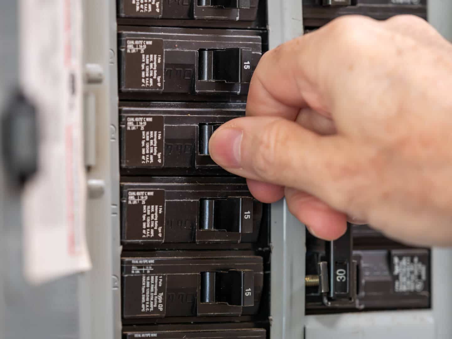 Electrical outlet at circuit breaker box Image