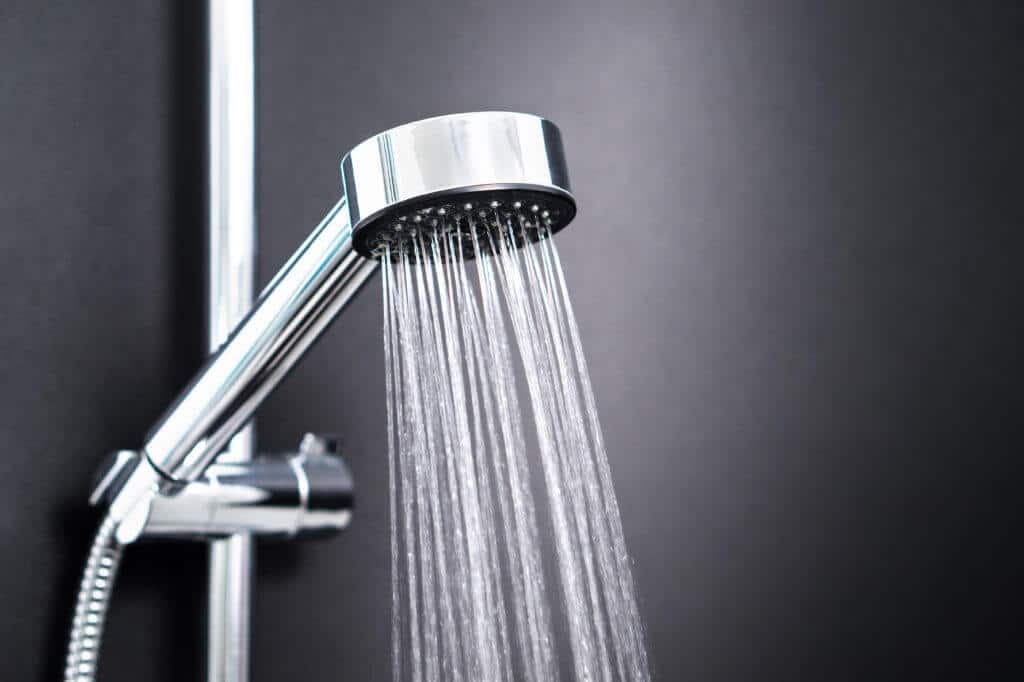A showerhead dispensing water
